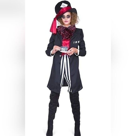 Women's Black and Red Theatrical Costume with Striped Pants - Picture 1 of 4